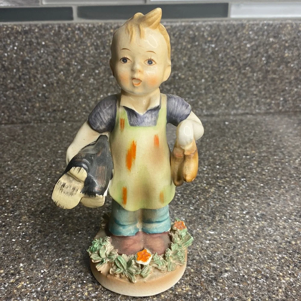 Vintage American Children Boy Figurine Occupied Japan Shoe Maker Cobbler 5.5”